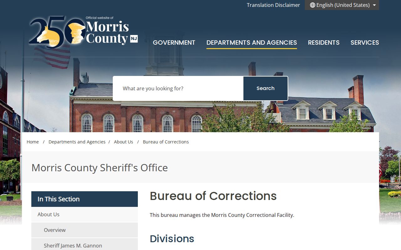 Morris County arrest booking Bureau of Corrections page