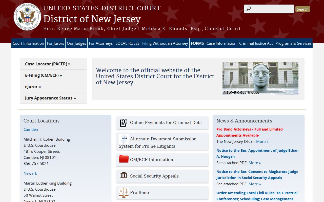 federal criminal court cases for Morris County New Jersey