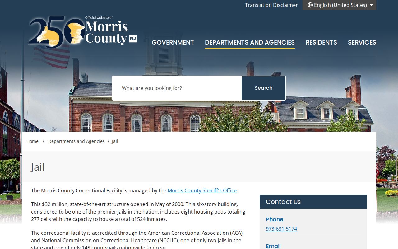 Morris County criminal history correctional facility records