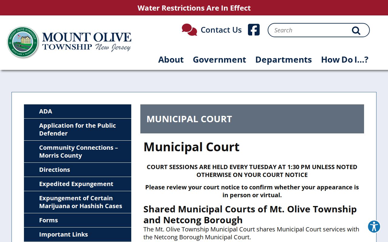Mount Olive criminal history shared municipal court source