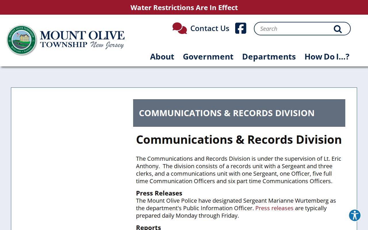 Mount Olive criminal history Police Records Bureau instructions