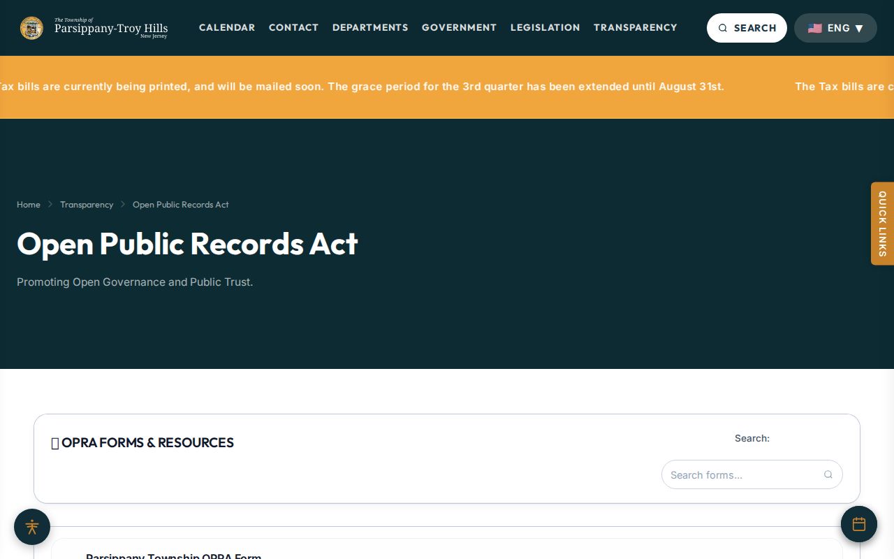 Parsippany-Troy Hills criminal history OPRA request routing