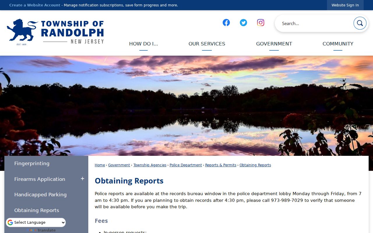 Randolph criminal history police report request instructions